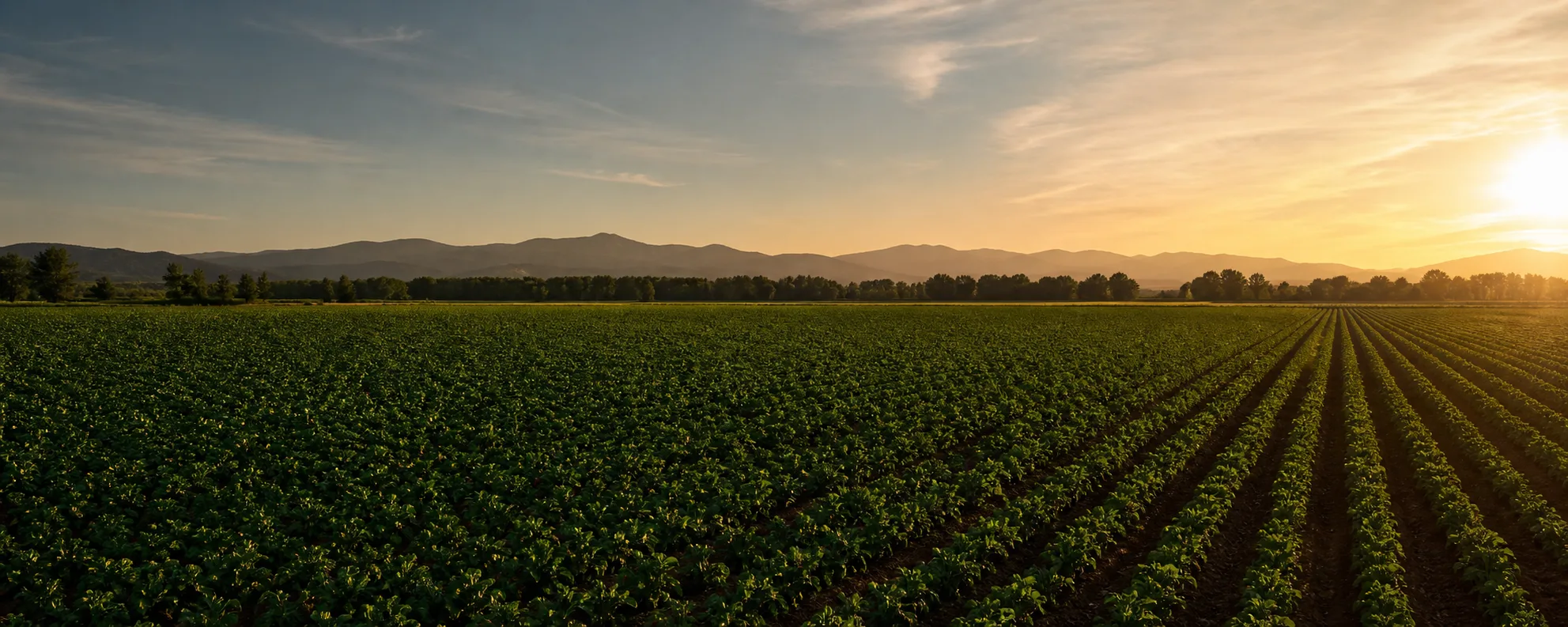 Irrigated crop rows in a western field